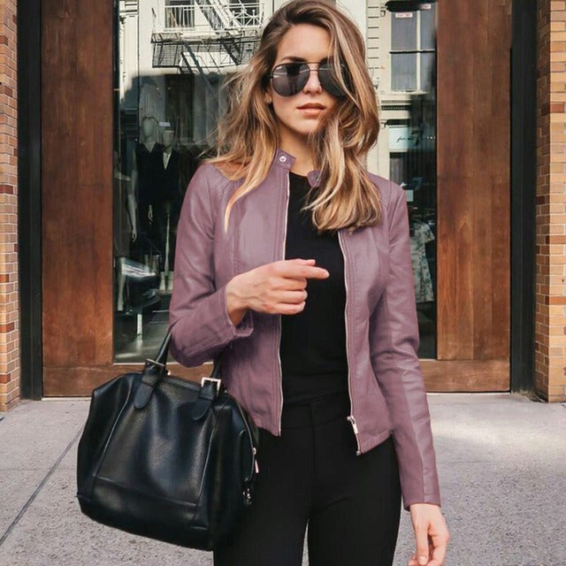 Arabella | Women's Tailored Leather Jacket with Zip Fastening, Classic Leather Jacket | My Sweet Wardrobe | Lila