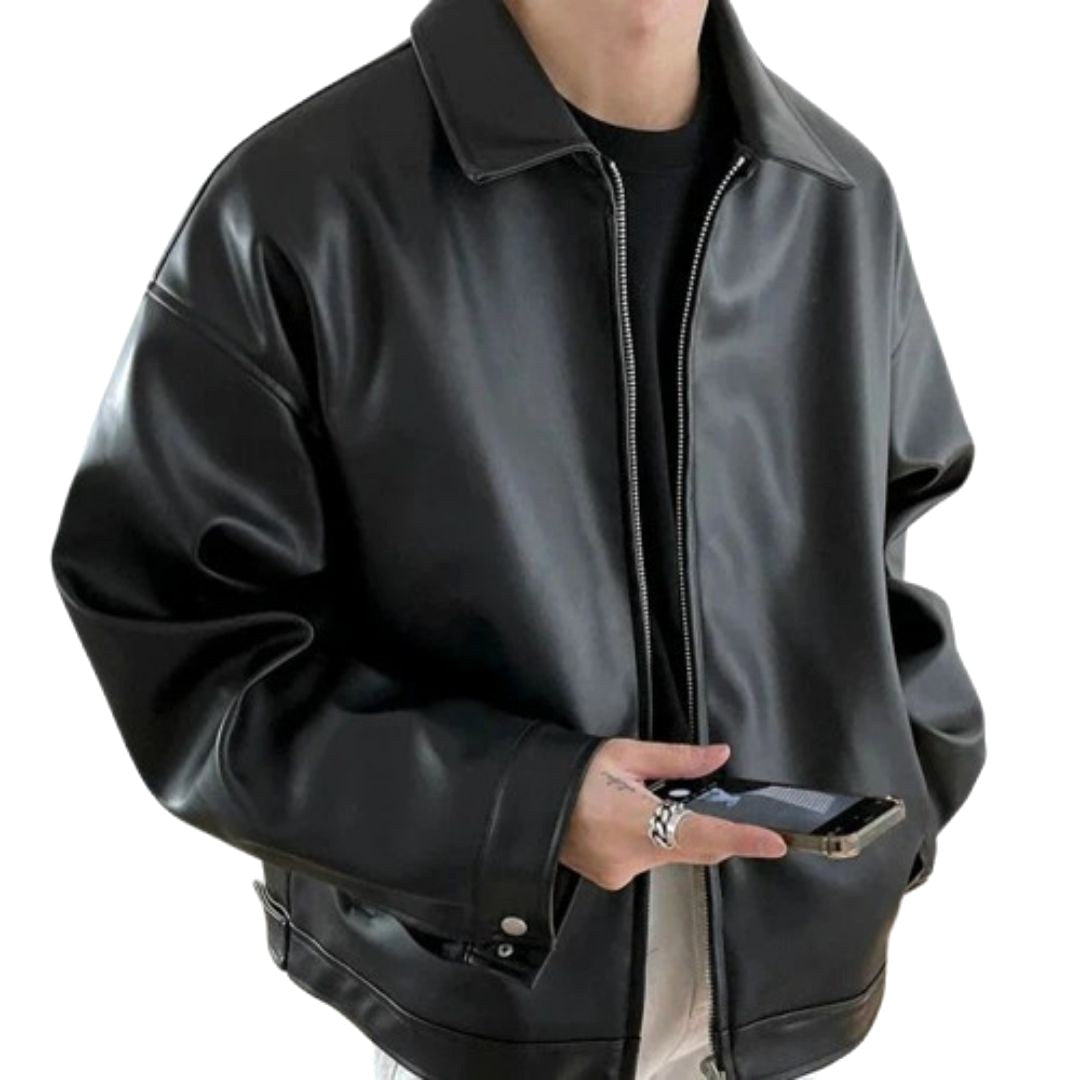 Archie | Men's Oversized Leather Bomber Jacket, Street Style Jacket | My Sweet Wardrobe | Black