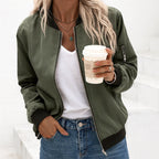 Ariane | Women's Classic Zip Bomber Jacket, Streamlined Lightweight Jacket | My Sweet Wardrobe | Army green