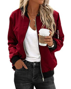 Ariane | Women's Classic Zip Bomber Jacket, Streamlined Lightweight Jacket | My Sweet Wardrobe | Red