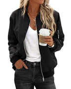 Ariane | Women's Classic Zip Bomber Jacket, Streamlined Lightweight Jacket | My Sweet Wardrobe | Black