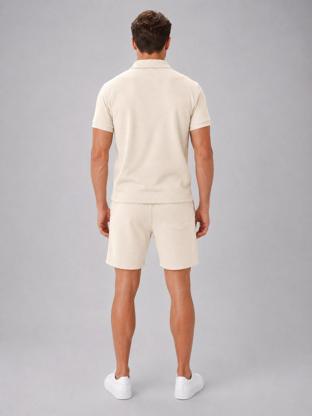 Ashley | Men's Zip Polo Shirt and Shorts Set, Relaxed Two-Piece Set | My Sweet Wardrobe | Blue