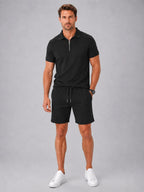 Ashley | Men's Zip Polo Shirt and Shorts Set, Relaxed Two-Piece Set | My Sweet Wardrobe