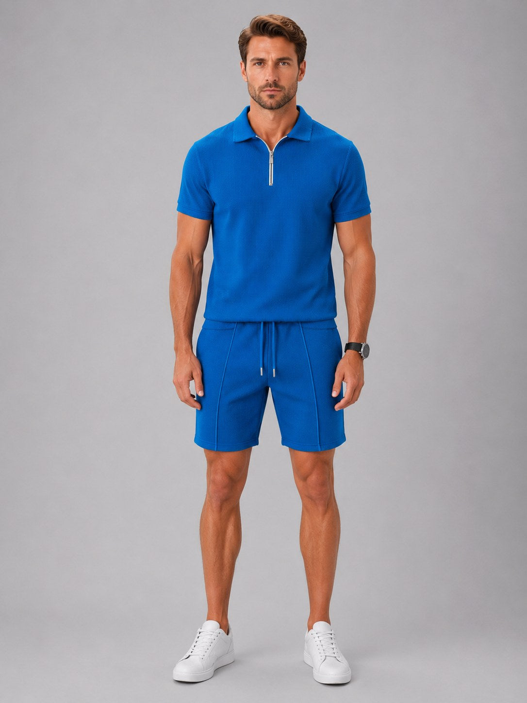 Ashley | Men's Zip Polo Shirt and Shorts Set, Relaxed Two-Piece Set | My Sweet Wardrobe