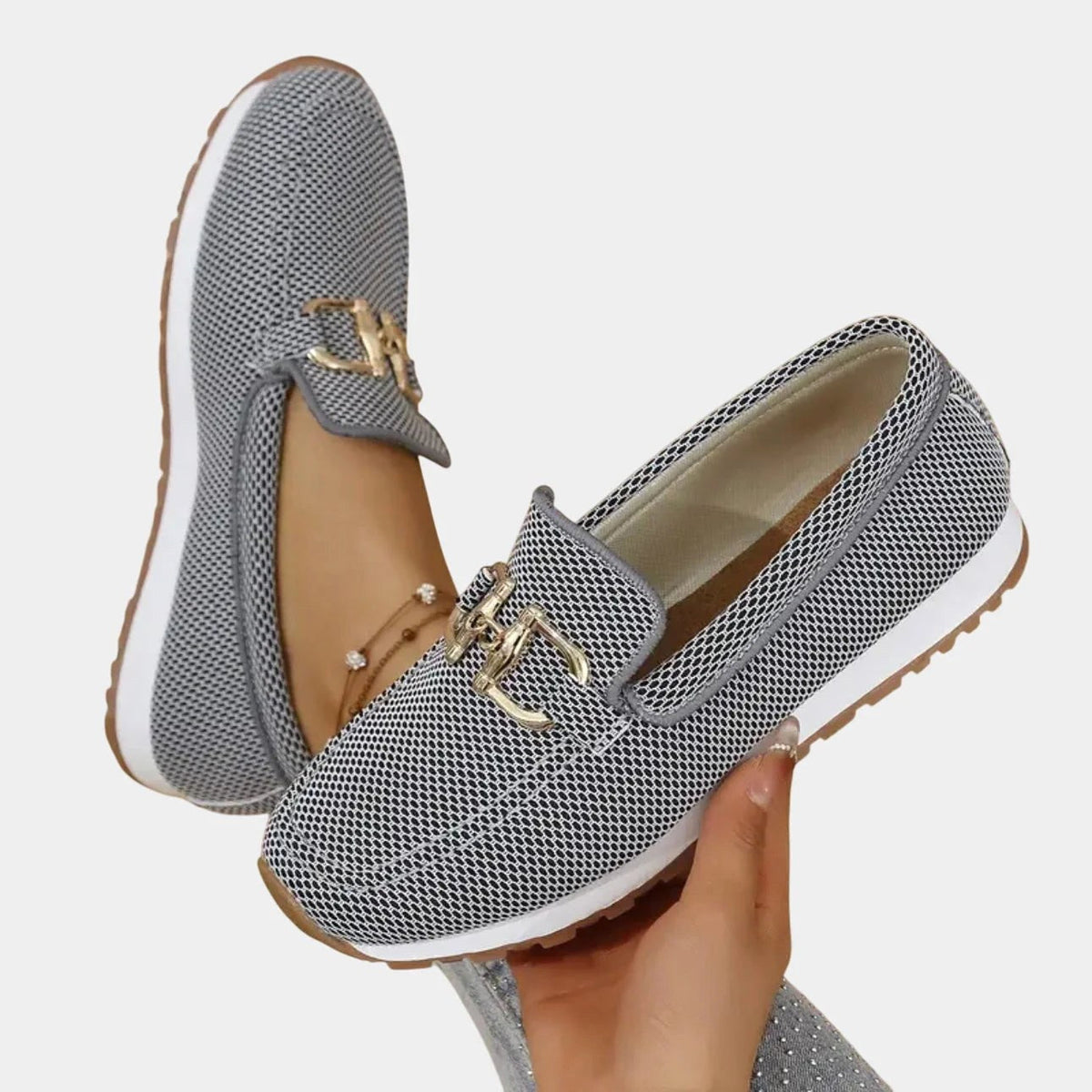 Aubrey | Women's Slip-On Loafer Sneakers, Woven Hybrid Trainers | Dressific
