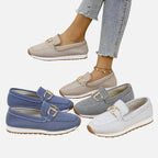 Aubrey | Women's Slip-On Loafer Sneakers, Woven Hybrid Trainers | Dressific