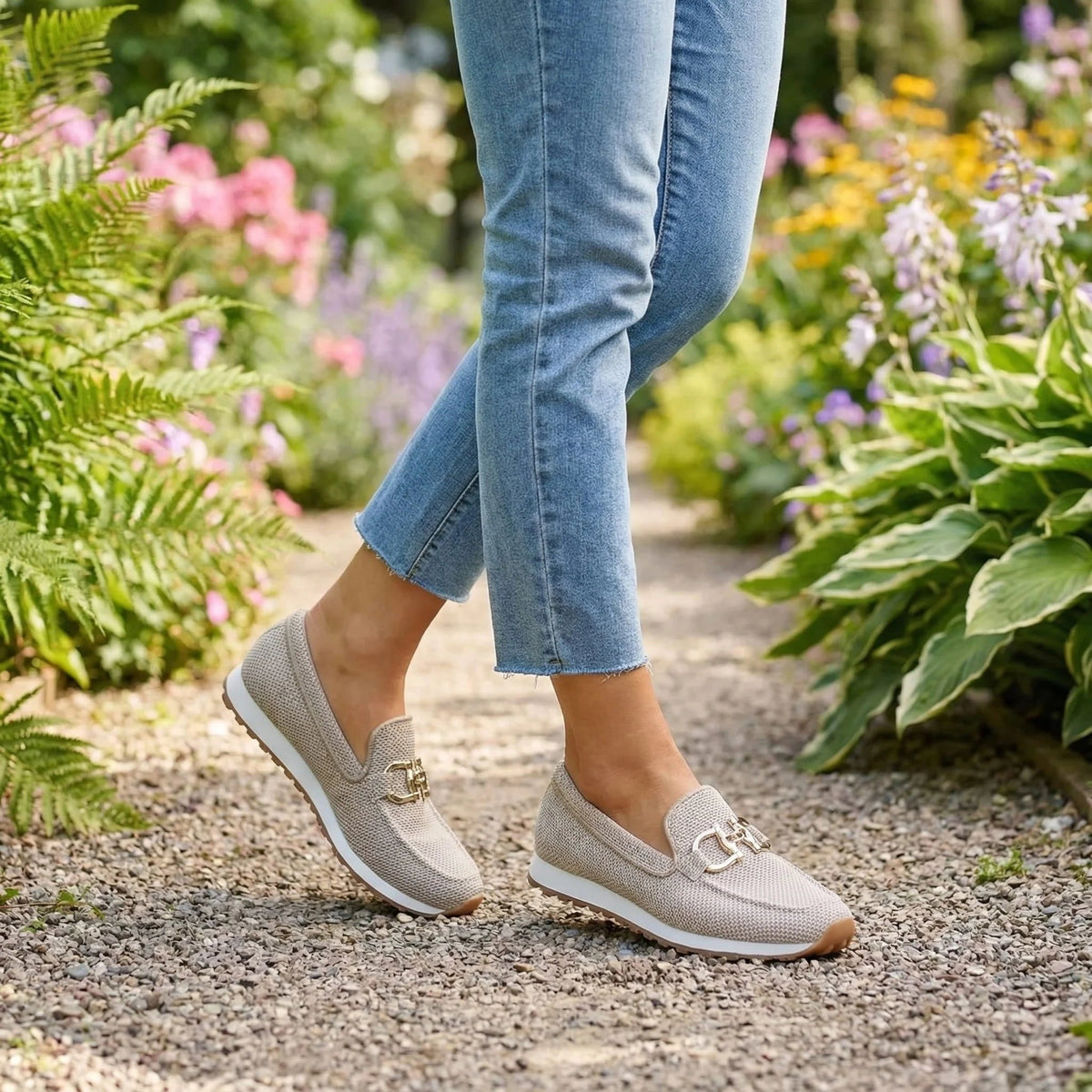 Aubrey | Women's Slip-On Loafer Sneakers, Woven Hybrid Trainers | Dressific | White