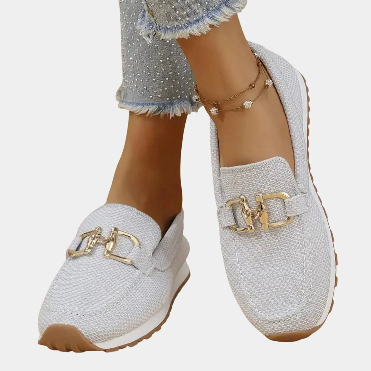 Aubrey | Women's Slip-On Loafer Sneakers, Woven Hybrid Trainers | Dressific