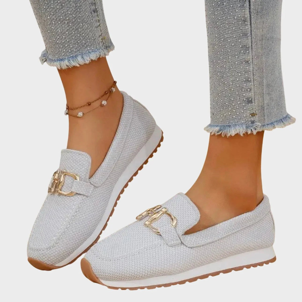 Aubrey | Women's Slip-On Loafer Sneakers, Woven Hybrid Trainers | Dressific