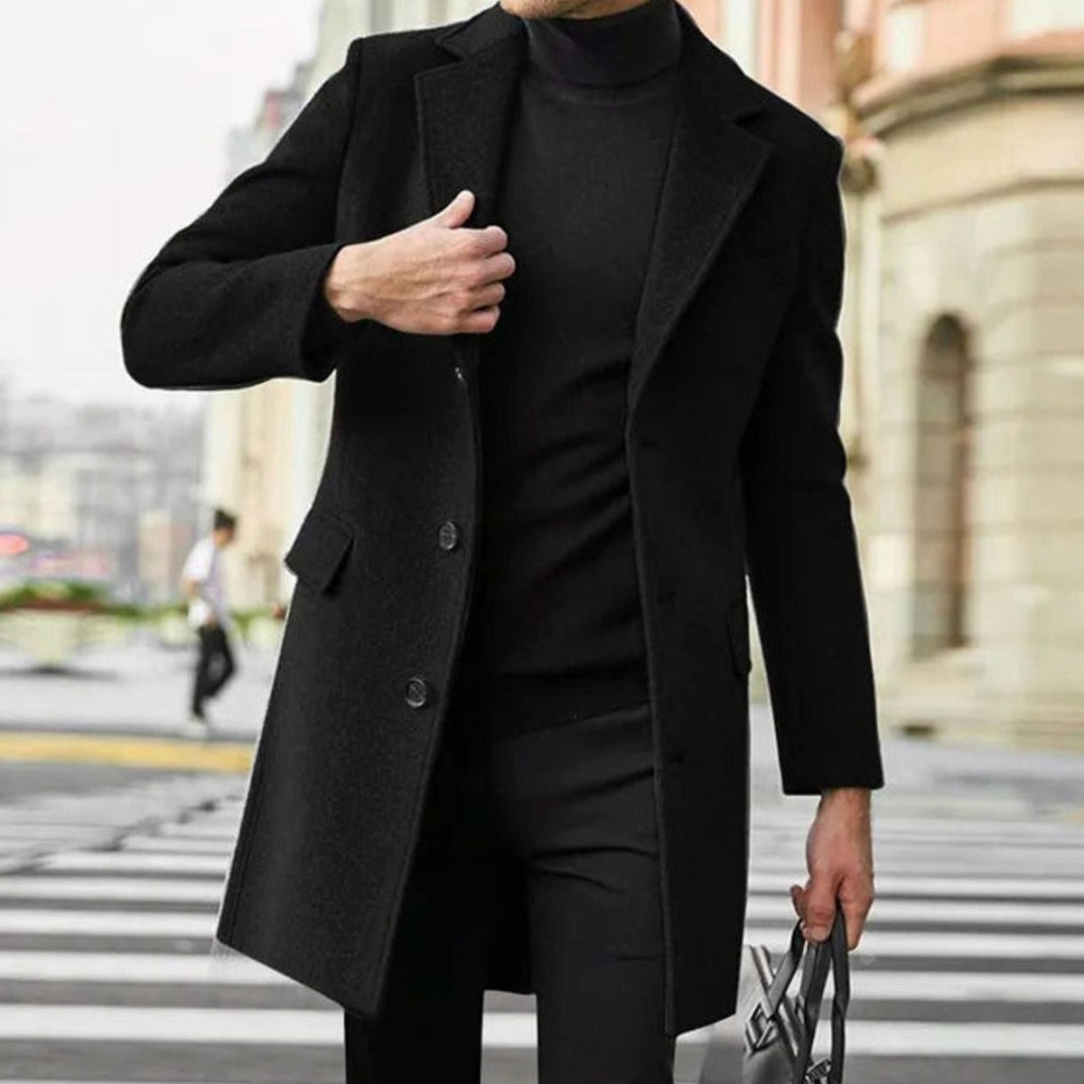August | Men's Tailored Wool-Blend Coat with Single-Breasted Fastening, Elegant Winter Coat | My Sweet Wardrobe | Black