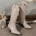 Aurelia | Women's Knee-High Cowgirl Boots with Embroidery, Block Heel Western Boots | My Sweet Wardrobe