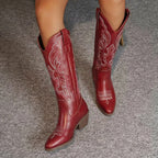 Aurelia | Women's Knee-High Cowgirl Boots with Embroidery, Block Heel Western Boots | My Sweet Wardrobe
