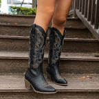 Aurelia | Women's Knee-High Cowgirl Boots with Embroidery, Block Heel Western Boots | My Sweet Wardrobe