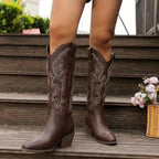 Aurelia | Women's Knee-High Cowgirl Boots with Embroidery, Block Heel Western Boots | My Sweet Wardrobe