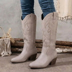 Aurelia | Women's Knee-High Cowgirl Boots with Embroidery, Block Heel Western Boots | My Sweet Wardrobe