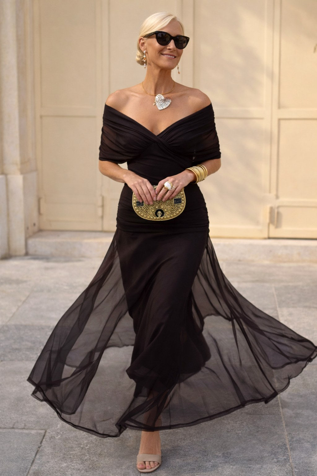Aurelie | Women's V-Neck Chiffon Maxi Dress, Flowing Ankle-Length Dress | My Sweet Wardrobe