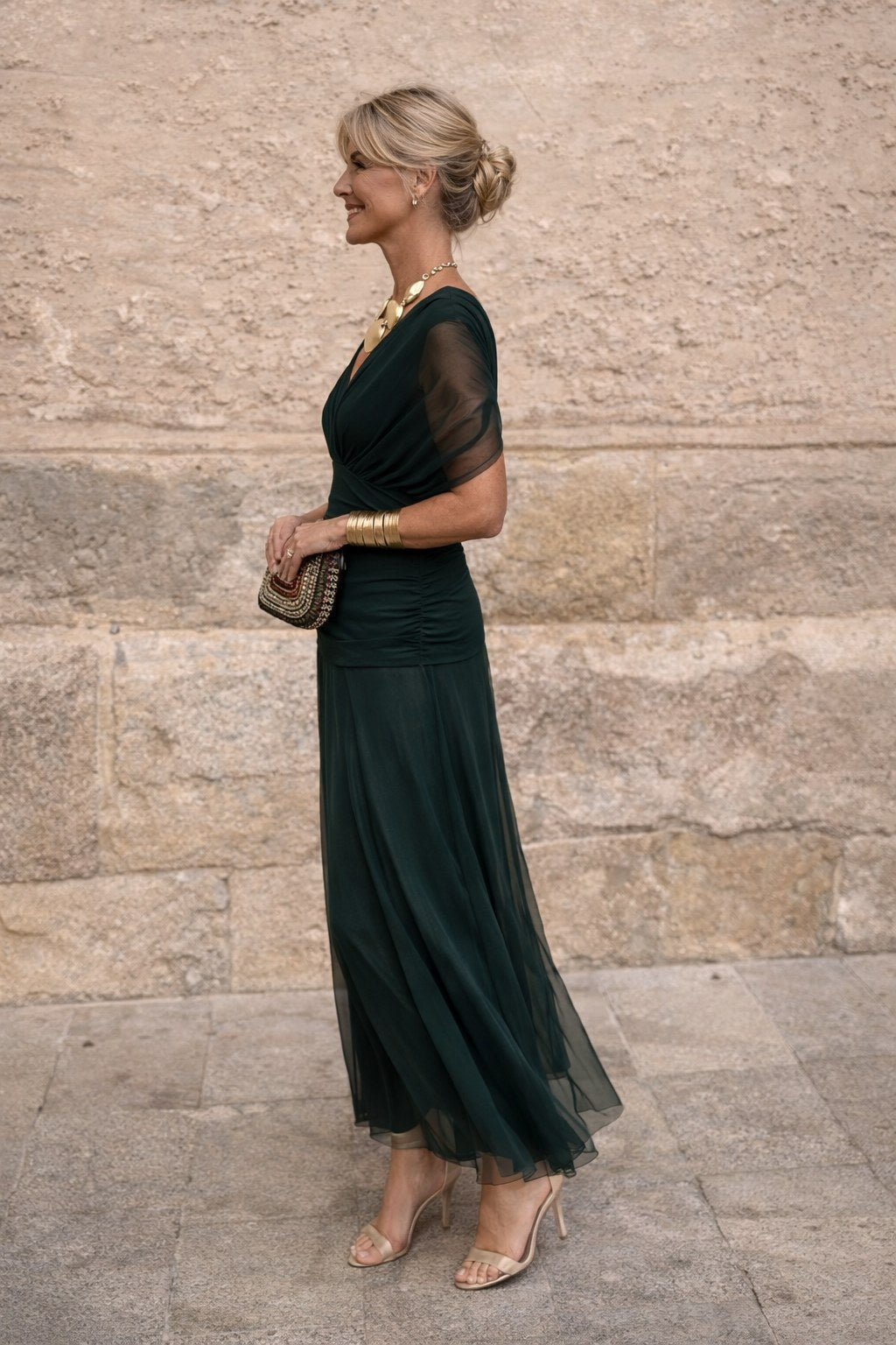 Aurelie | Women's V-Neck Chiffon Maxi Dress, Flowing Ankle-Length Dress | My Sweet Wardrobe | Green