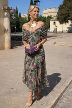 Aurelie | Women's V-Neck Chiffon Maxi Dress, Flowing Ankle-Length Dress | My Sweet Wardrobe | Brown