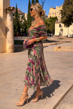 Aurelie | Women's V-Neck Chiffon Maxi Dress, Flowing Ankle-Length Dress | My Sweet Wardrobe | Brick Red