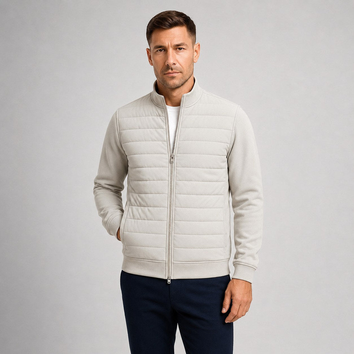 Austin | Men's Quilted Hybrid Jacket, Knitted Sleeves Autumn Jacket | My Sweet Wardrobe