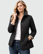 Marianne | Women's Quilted Button-Front Jacket, Lightweight Structured Coat | My Sweet Wardrobe | Black