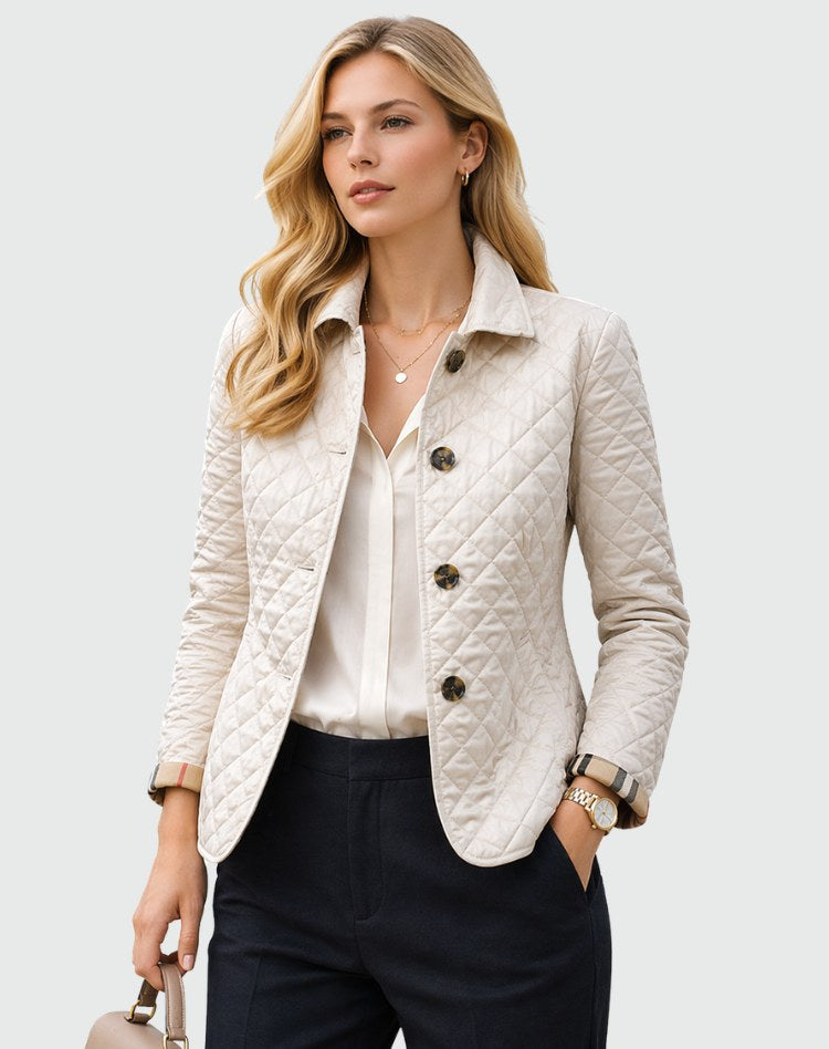 Marianne | Women's Quilted Button-Front Jacket, Lightweight Structured Coat | My Sweet Wardrobe | White