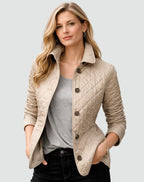 Marianne | Women's Quilted Button-Front Jacket, Lightweight Structured Coat | My Sweet Wardrobe | Khaki