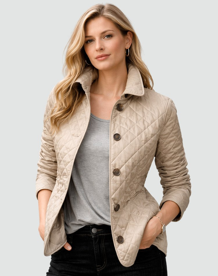Marianne | Women's Quilted Button-Front Jacket, Lightweight Structured Coat | My Sweet Wardrobe | Khaki