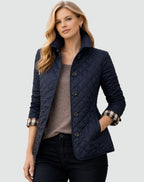 Marianne | Women's Quilted Button-Front Jacket, Lightweight Structured Coat | My Sweet Wardrobe | Navy Blue