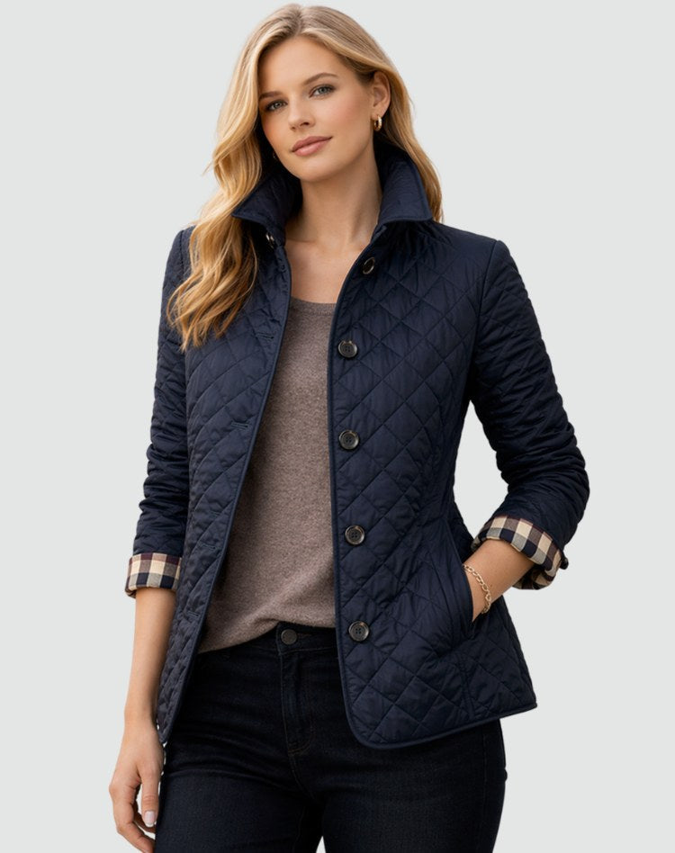 Marianne | Women's Quilted Button-Front Jacket, Lightweight Structured Coat | My Sweet Wardrobe | Navy Blue