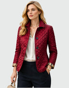 Marianne | Women's Quilted Button-Front Jacket, Lightweight Structured Coat | My Sweet Wardrobe | Wine Red
