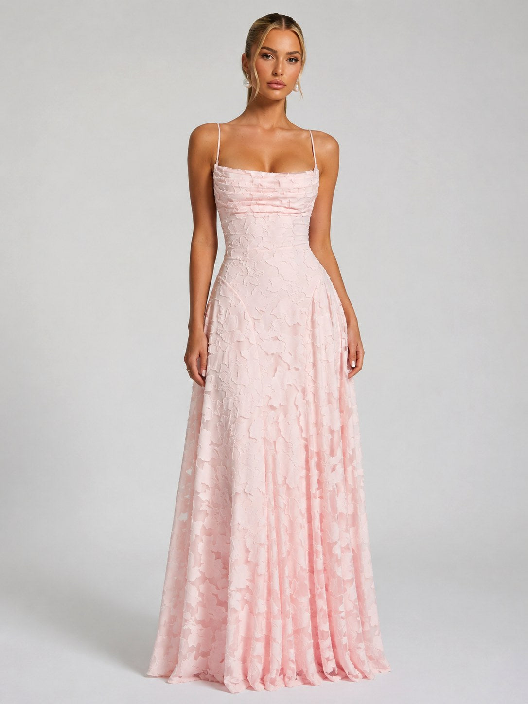 Bella | Women's Floral Maxi Dress, Sculpted Silhouette Evening Dress | My Sweet Wardrobe | Pink