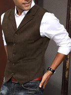 Benedikt | Men's Wool-Blend Waistcoat, Classic Knit Waistcoat | My Sweet Wardrobe | Bordeaux Red