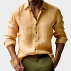 Benjamin | Men's Linen Shirt with Button-Down Collar, Long Sleeves Casual Shirt | My Sweet Wardrobe | Yellow