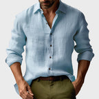 Benjamin | Men's Linen Shirt with Button-Down Collar, Long Sleeves Casual Shirt | My Sweet Wardrobe | Light Blue
