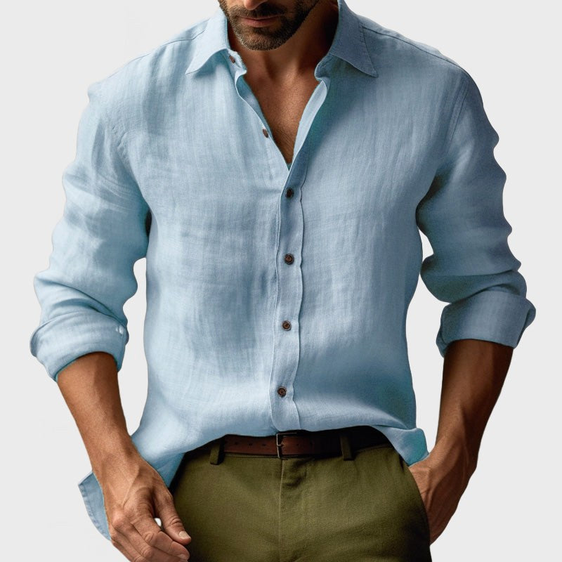 Benjamin | Men's Linen Shirt with Button-Down Collar, Long Sleeves Casual Shirt | My Sweet Wardrobe | Light Blue