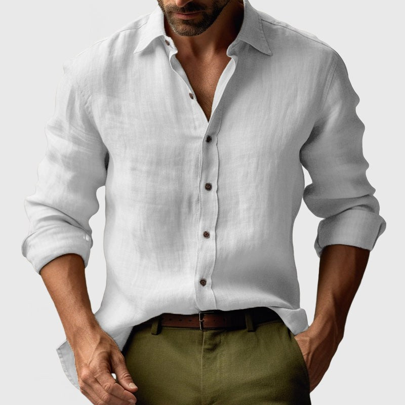 Benjamin | Men's Linen Shirt with Button-Down Collar, Long Sleeves Casual Shirt | My Sweet Wardrobe | White