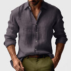 Benjamin | Men's Linen Shirt with Button-Down Collar, Long Sleeves Casual Shirt | My Sweet Wardrobe | Coffee