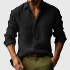 Benjamin | Men's Linen Shirt with Button-Down Collar, Long Sleeves Casual Shirt | My Sweet Wardrobe | Black