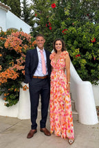 Bernadette | Women's Floral Maxi Dress with V-Neck and Ruffled Shoulders, Wedding Guest Dress | My Sweet Wardrobe