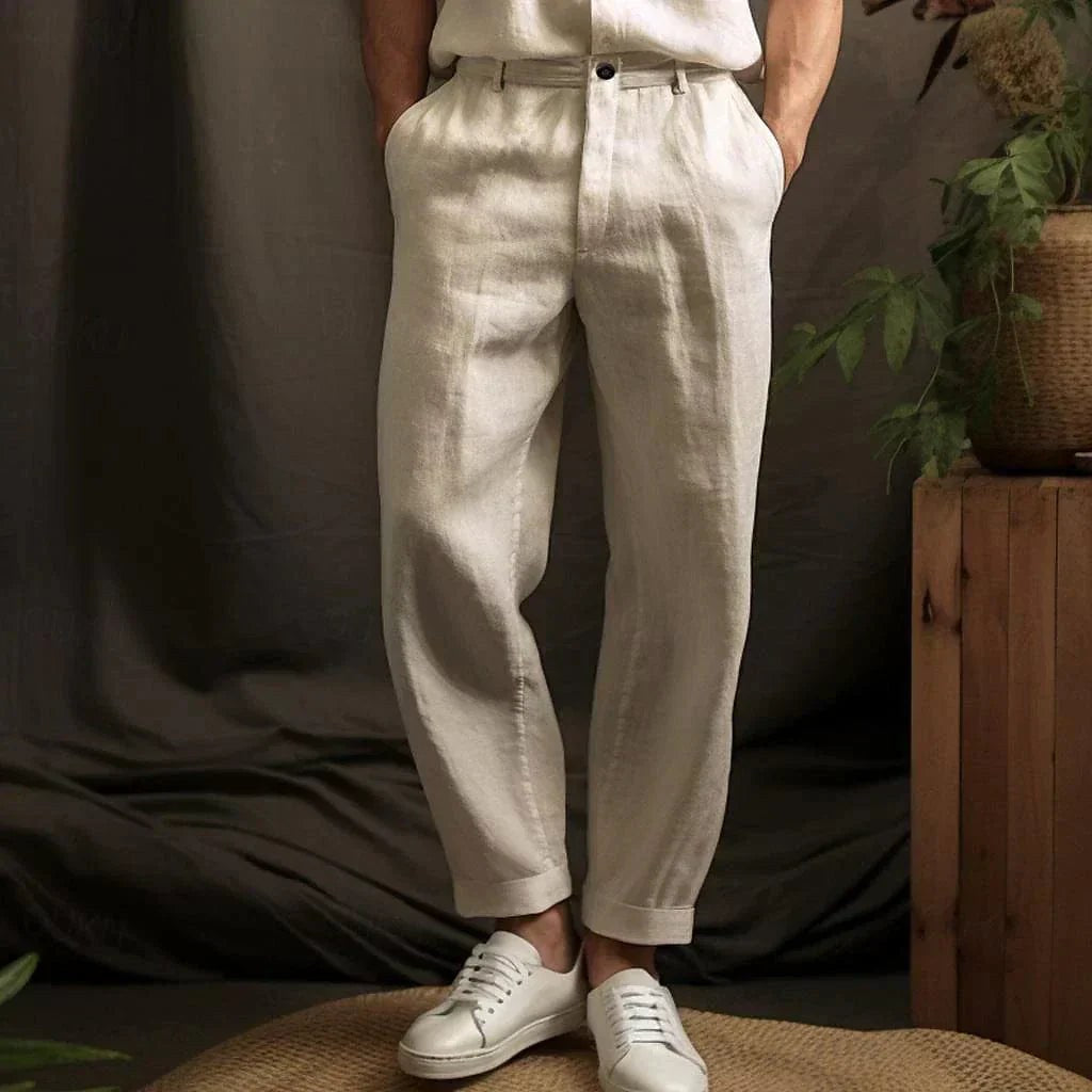 Bernhard | Men's Linen Trousers, Relaxed Cut, Casual Trousers | My Sweet Wardrobe | Beige