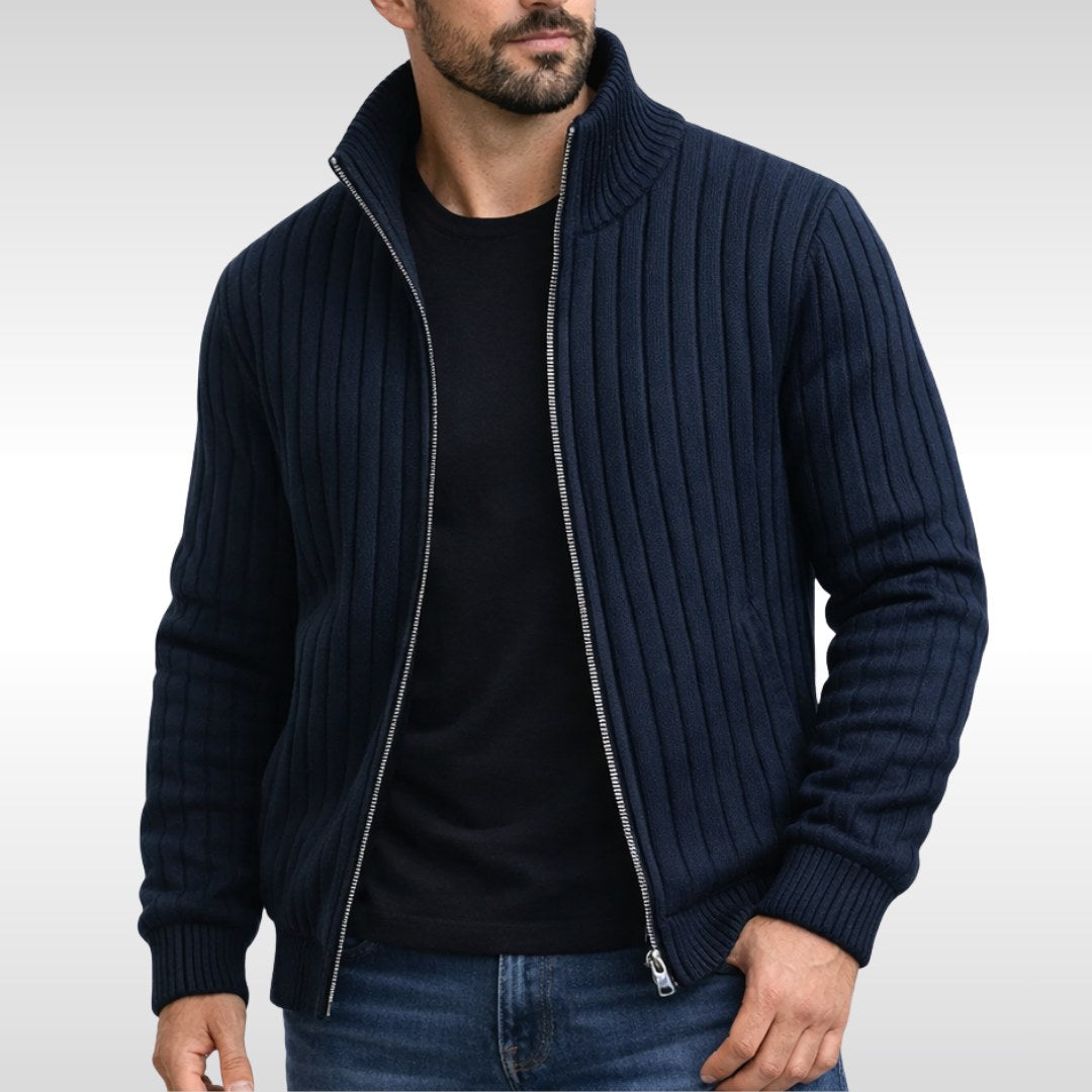 Brandon | Men's Zip Cardigan, Refined Knit Layer | My Sweet Wardrobe | Black
