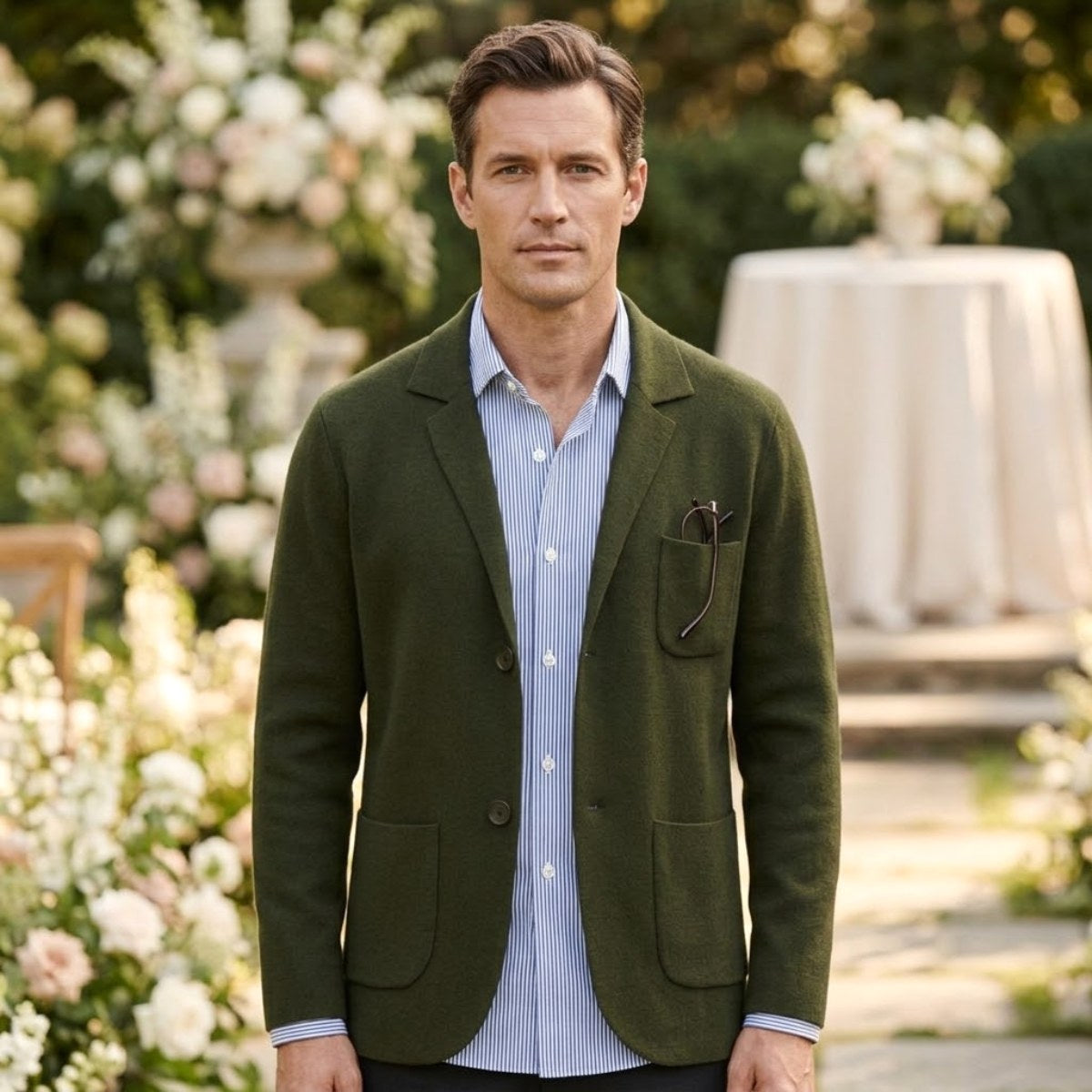 Brett | Men's Oxford Cotton Blazer, Smart Summer Jacket | Dressific | Military Green