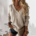 Brielle | Women's Relaxed V-Neck Oversized Jumper, Chunky Knit Sweater | Dressific | Beige