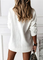 Brielle | Women's Relaxed V-Neck Oversized Jumper, Chunky Knit Sweater | Dressific | Blue