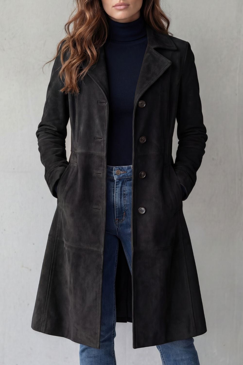 Colette | Women's Long Button-Front Wool Coat, Tailored Winter Coat | My Sweet Wardrobe | Navy