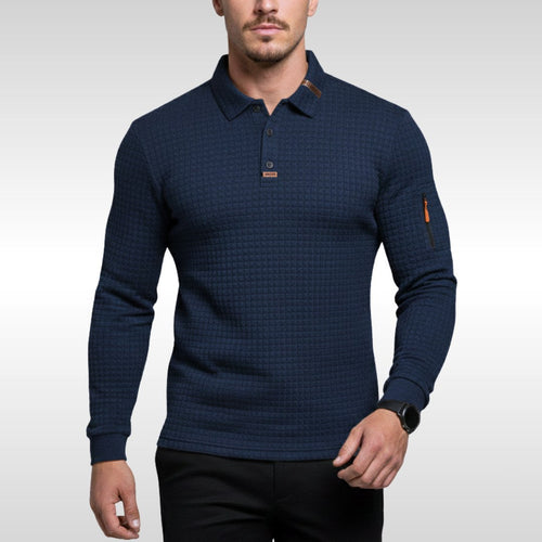 Bruno | Men's Polo Shirt with Signature Collar and Arm Zip, Elegant Polo Shirt | My Sweet Wardrobe | Blue