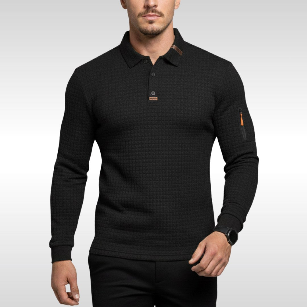 Bruno | Men's Polo Shirt with Signature Collar and Arm Zip, Elegant Polo Shirt | My Sweet Wardrobe | Blue