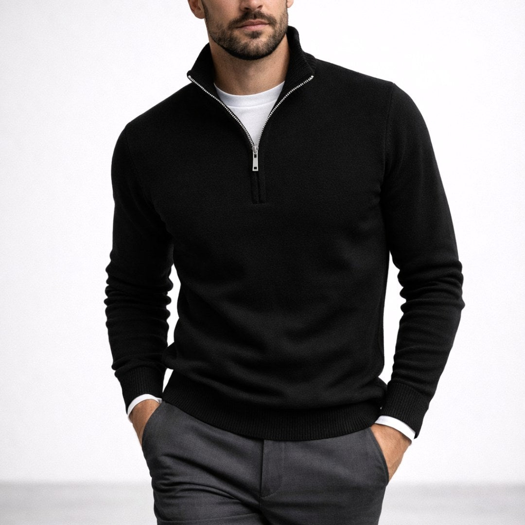 Burkhard | Men's Jumper with Zip, Structured Jumper | My Sweet Wardrobe | Black