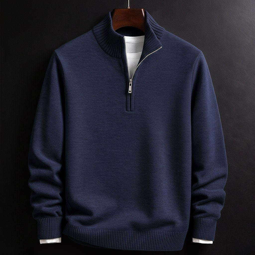 Burkhard | Men's Jumper with Zip, Structured Jumper | My Sweet Wardrobe | Black